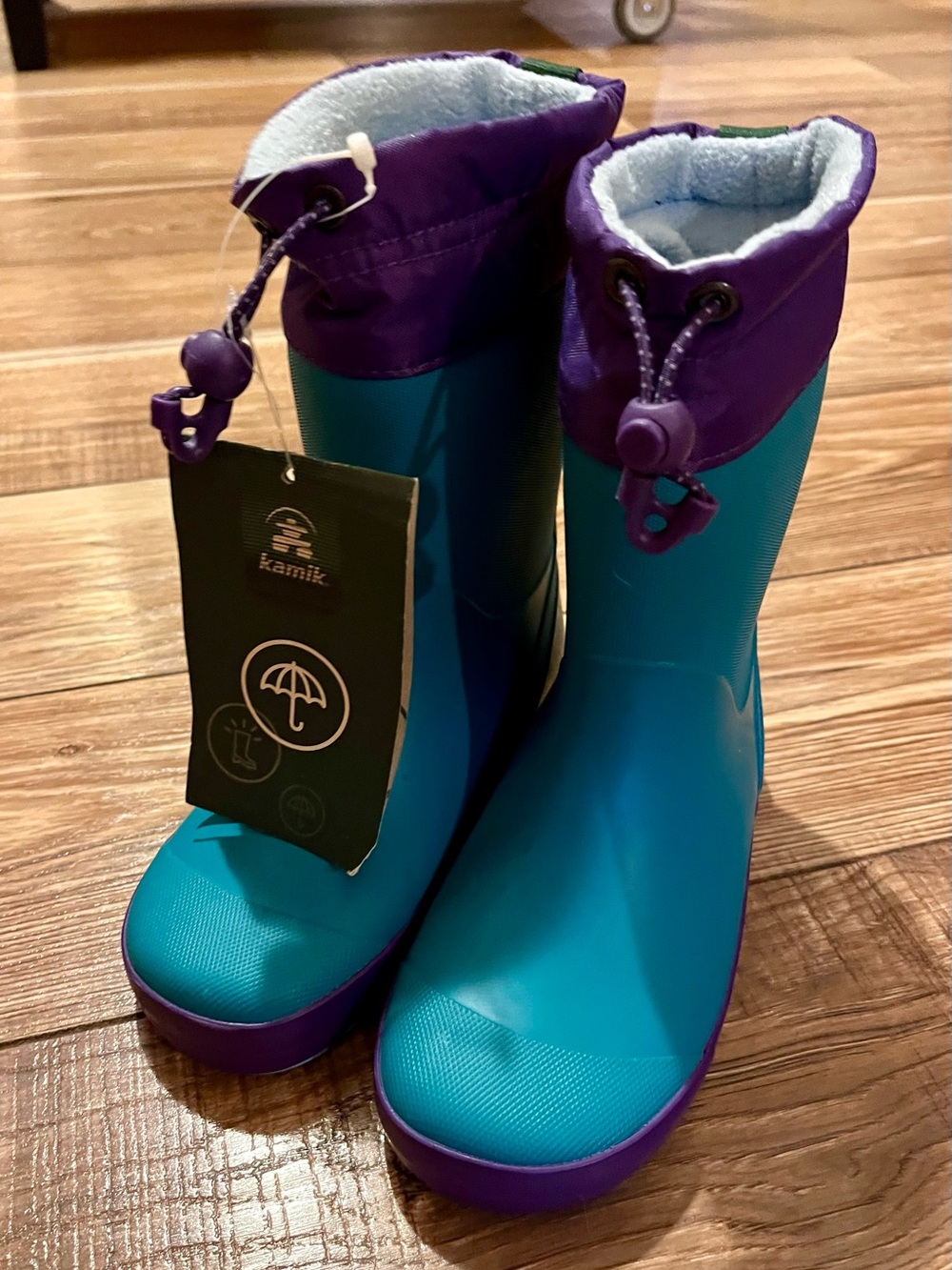 Kamik Drizzly Teal and Purple Waterproof Kids Boots